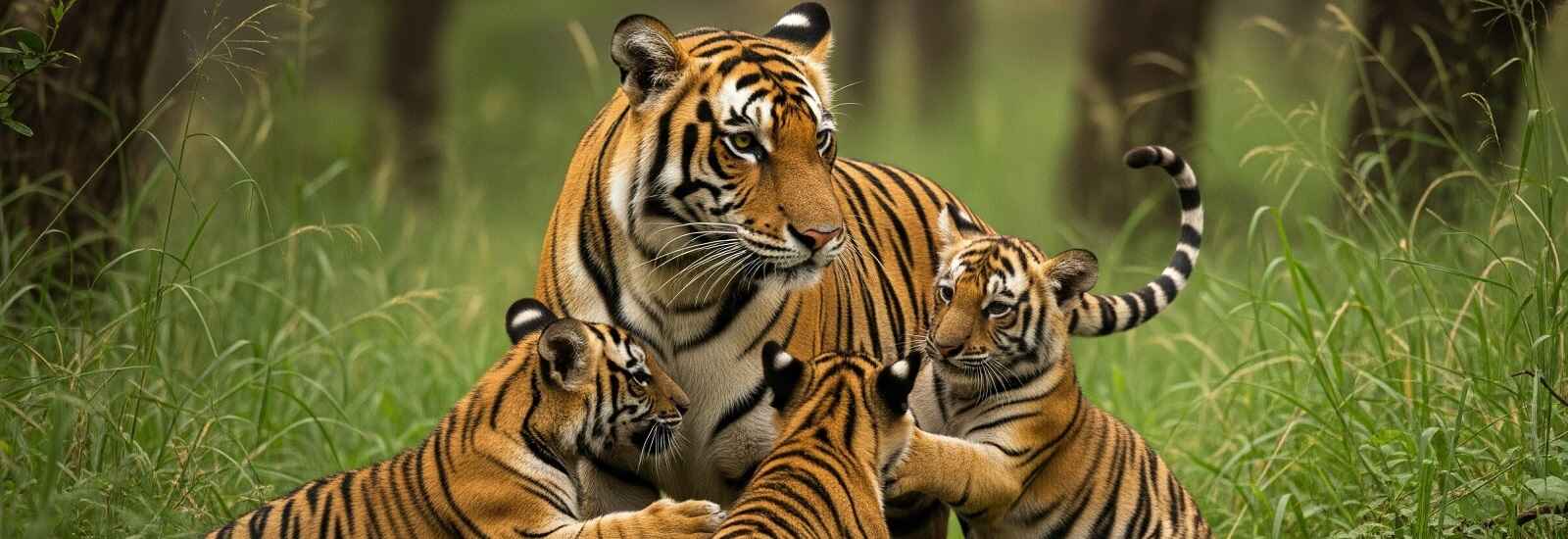 Tigers and cubs at Kishanpur